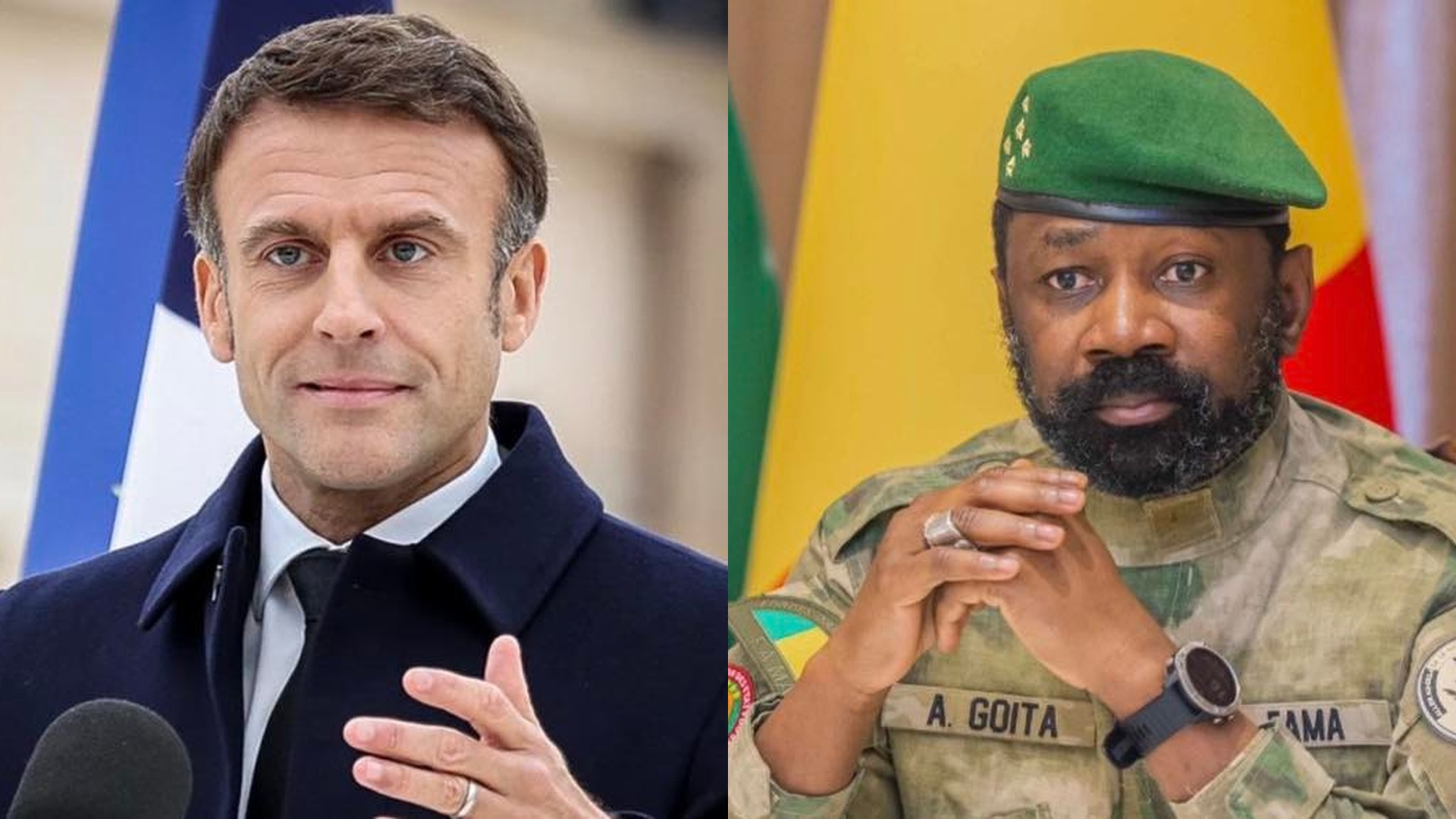 de g.à dr. Emmanuel Macron et Assimi Goita